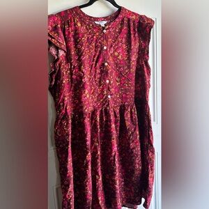 Time and Tru Floral Button-Down Dress - Burgundy and Pink